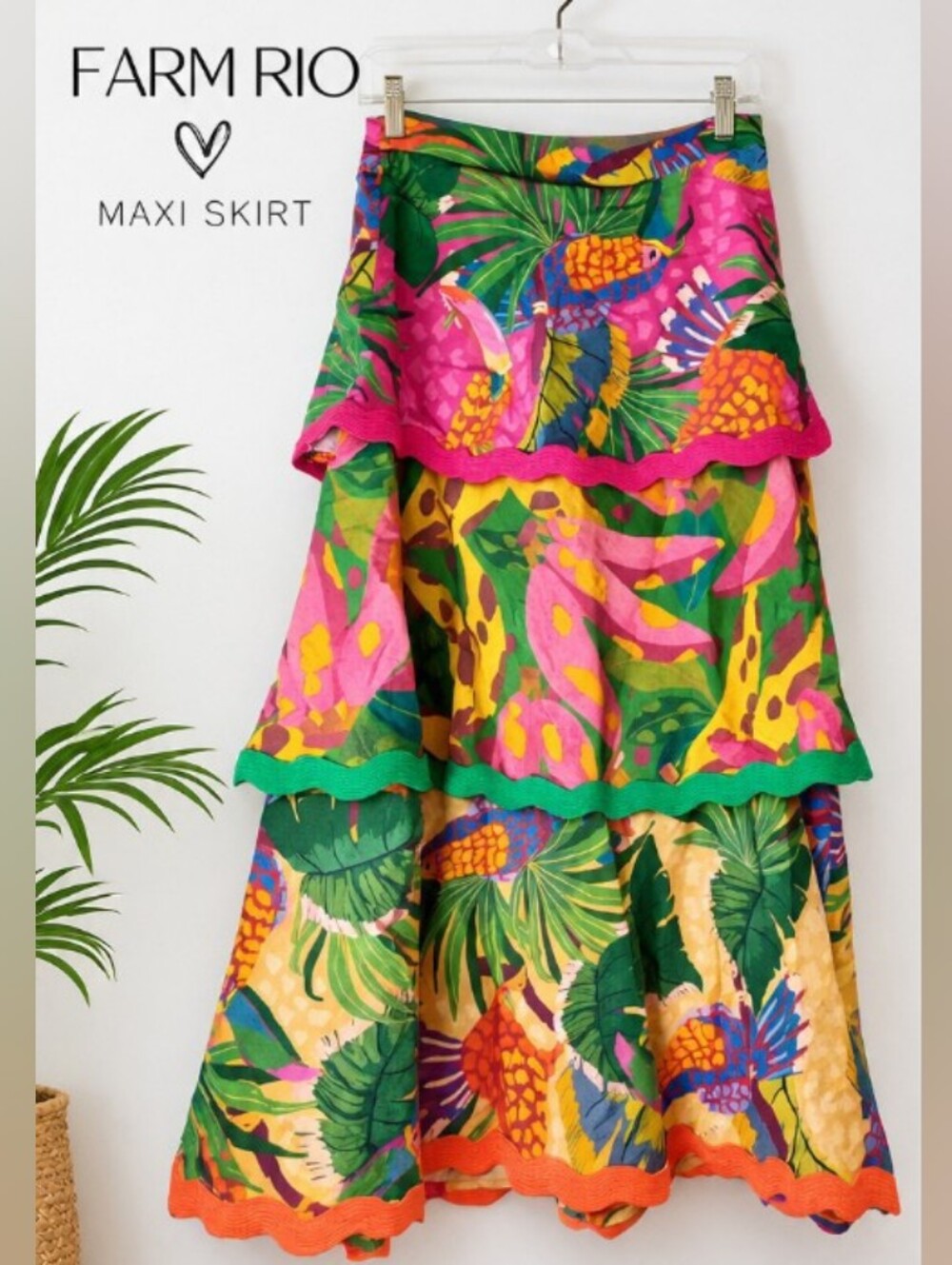 FARM RIO Vibrant Print Tiered Maxi Skirt 🌴🌺